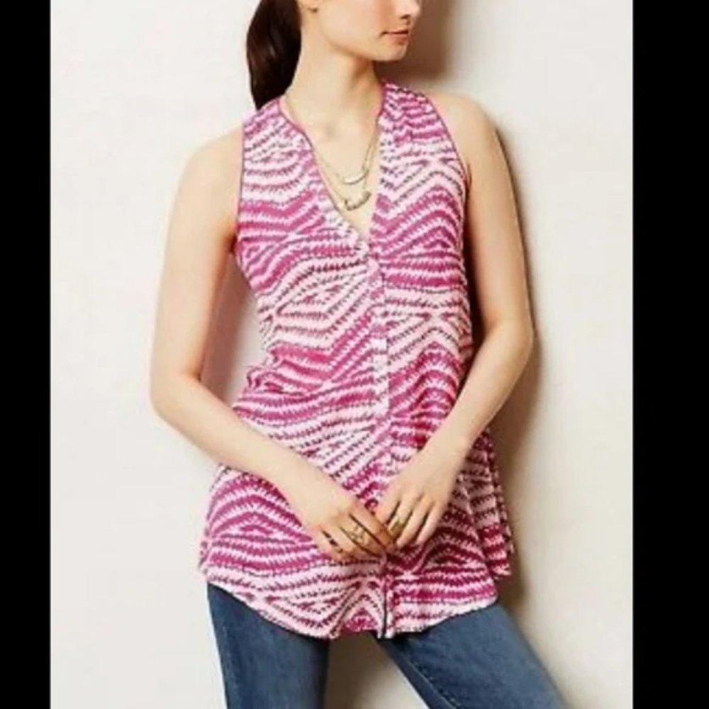 Anthropologie MAEVE Ada Sleeveless Blouse (Pink/White) 10